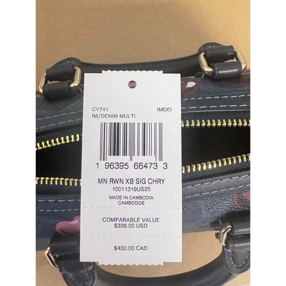 Coach CY741 Mini Rowan Crossbody Bag In Signature Canvas Cherry Print IN DENIM - Picture 6 of 6